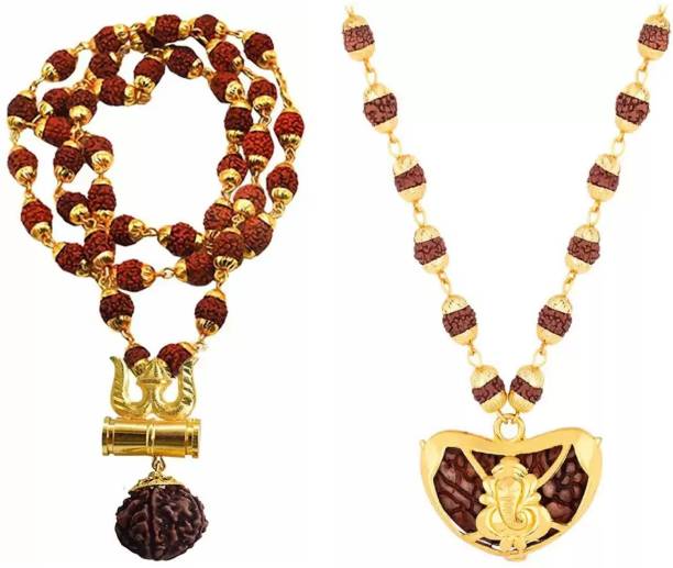 Ruhi Collection Combo of RTD Mala + Ganpati Kaju Rudraksha Mala Gold-plated Plated Brass Chain Set