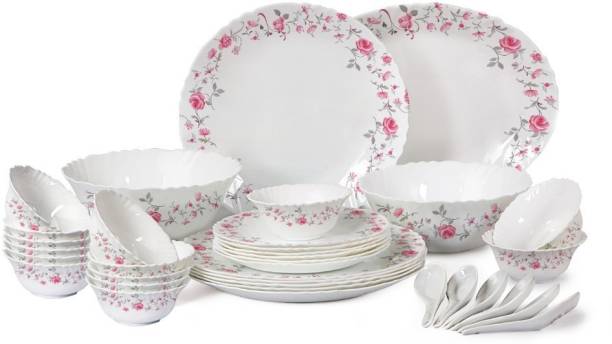 cello Pack of 33 Opalware Cello Imperial Rose Fantasy Opalware Dinner Set, 33 Pieces Dinner Set