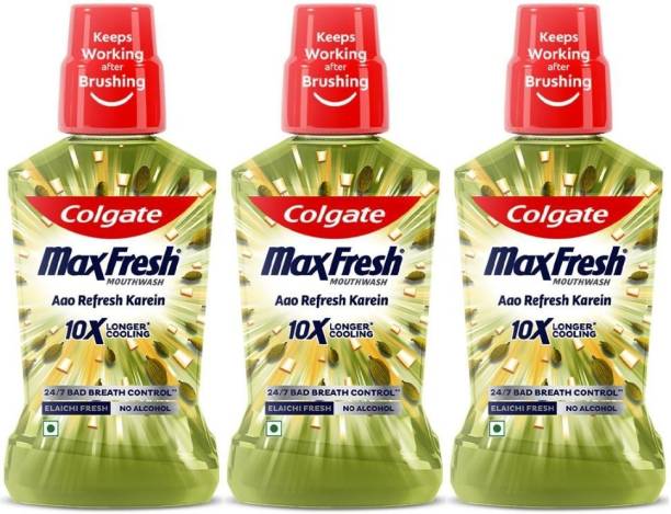 Colgate Maxfresh Plax Antibacterial Mouthwash, 24/7 Fresh Breath (Pack of 3) - Elaichi Fresh