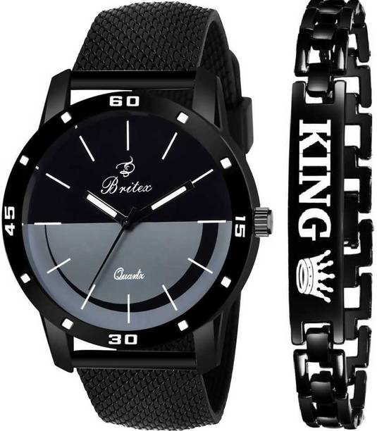 BRITEX Mesh Strap All Black Men Quartz Watch With Free Premium King Bracelet With Water Resistant Feature Rakhi/Raksha Bandhan/ Bhai Dooj Gift Pack…