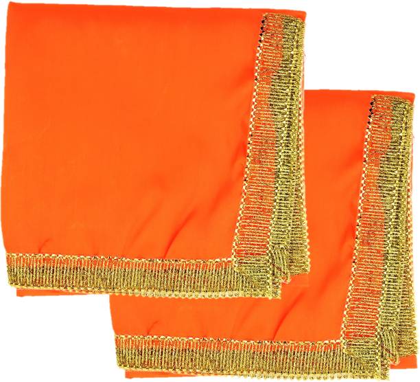 Bhakti Lehar ( Size: 1 Meter ) Orange Satin Silk Pooja Altar Cloth | Diwali Pooja Sartin Altar Cloth Mat for Puja Table, God Chowki Aasan, Temple, Mandir and Multipurpose Use Altar Cloth