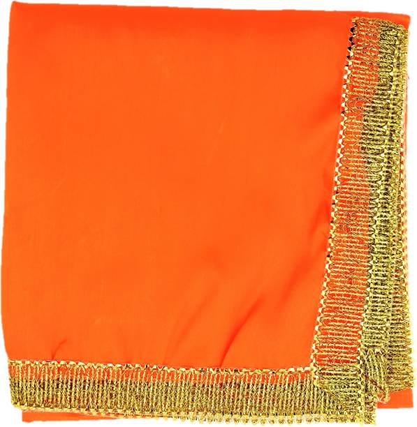 Bhakti Lehar ( Size: 1 Meter ) Orange Silk Satin Pooja Altar Cloth | Diwali Pooja Satin Altar Cloth Mat for Puja Table, God Chowki Aasan, Temple, Mandir and Multipurpose Use Altar Cloth