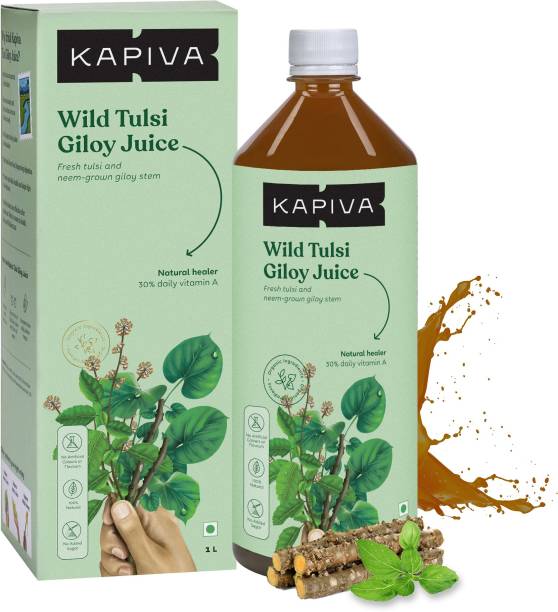 Kapiva Wild Tulsi Giloy Juice | Natural Juice for Building Immunity | First brand to use Neem Grown Giloy Stems with Fresh Tulsi Leaves | No Added Sugar