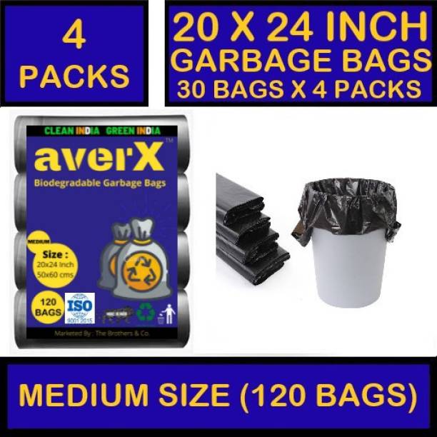 averX OXO-Biodegradable Black Garbage Bag for Home - 20x24 inches (Pack of 4, 120 Pieces, Medium Size) Premium Quality Medium 24 L Garbage Bag