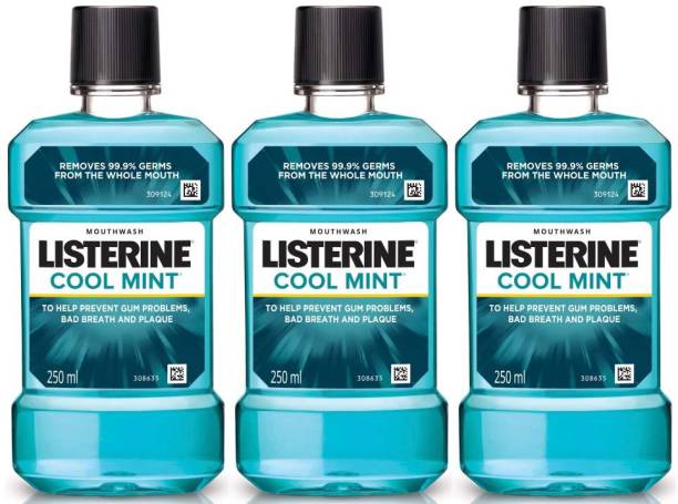 LISTERINE Cool Mint Mouth Freshener to help Prevent Gum Problems Bad Breath And Plaque Each 250ml Pack of 3 - Cool Mint