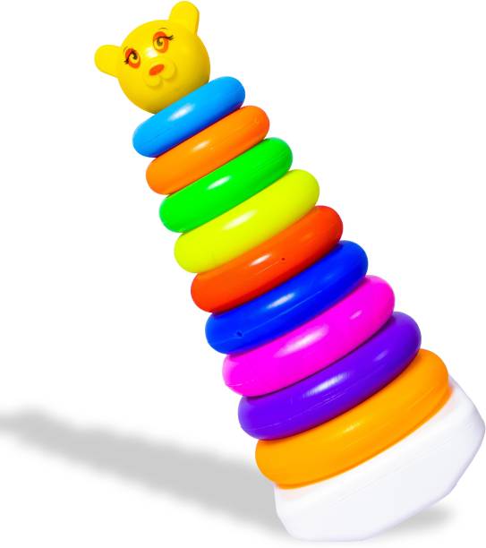 Nizomi Smiley Stacking Toys Coloring Large Teddy Rings for Kids 7 Ring Multi Color, Non Toxic Plastic,Multi Use Bath Toy, Indoor Game, Outdoor Game