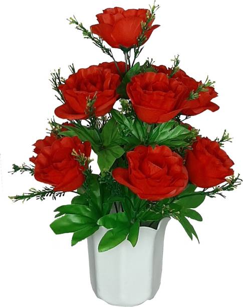 CHAUDHARY FLOWER Red Rose Artificial Flower  with Pot