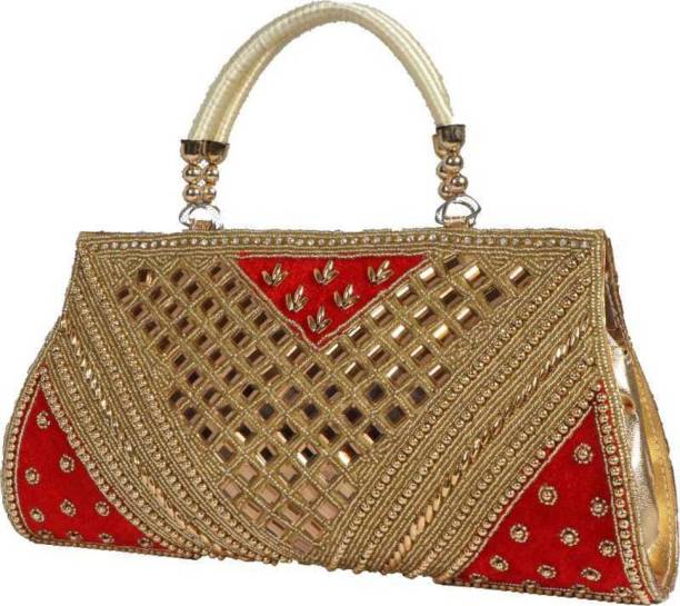 Party Red, Gold  Clutch  - Regular Size Price in India