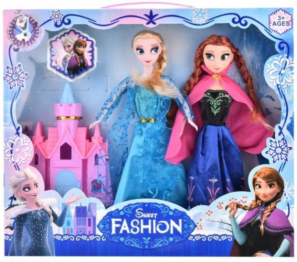 The Simplifiers High Quality Frozen Sister Anna and Elsa Doll With Castle - Set of 2, 28 cms Each