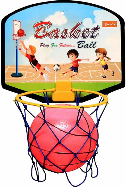 sarvda Basket Ball for Kids Portable Set with Hanging Board, net, Ball Indoor and Outdoor Game Good Pastime Gift Set Baseball