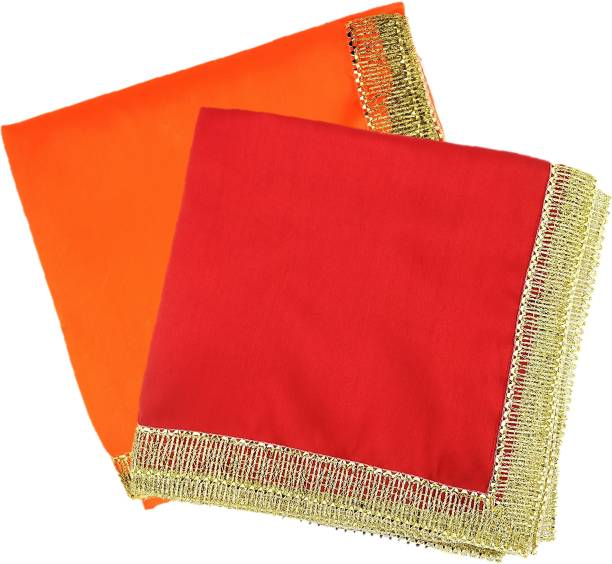Bhakti Lehar ( Size: 1 Meter ) Orange & Red Satin Silk Pooja Altar Cloth for God Mandir | Diwali Pooja Sartin Altar Cloth Mat for Puja Table, God Chowki Aasan, Temple, Mandir and Multipurpose Use Altar Cloth