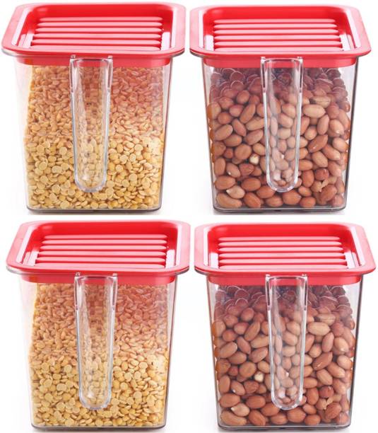 Solomon ™ Premium quality Refrigerator Food Storage Containers with Handles and Airtight Lid |Transparent Airtight Fridge Box | Fridge Storage Basket | Plastic Container (1100ML) (PACK OF 4, RED)  - 1100 ml Plastic Fridge Container
