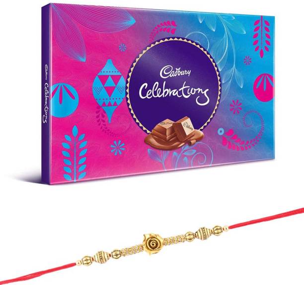 Cadbury Celebration Chocolate Hamper | Golden Rose Rakhi Gift For Lovely Brother | Beautiful Rose Rakhi Gift For Brother | Chocolates With Rakhi | 4/21ROSE Combo