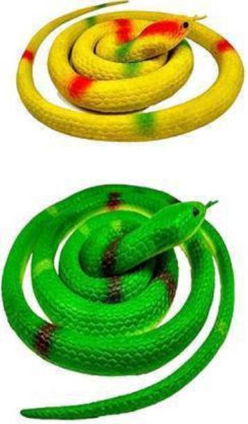 KOOZA COLLECTION Pack of-2 Combo Realistic Rubber Snake Toy, Rubber Snakes to Keep Birds Away, Fake Green and Yellow Snake for Garden Props to Scare Squirrels, Scary Gag Lifelike Snakes Pranks Toys snack Gag Toy (Green, Yellow) Fake Snakes Prank Toy Rubber Realistic Gag Toy