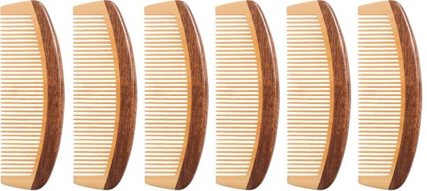 Accessorilia Set of 6 Wooden Comb for women & men | Natural Handmade Wood Broad Tooth Hair Detangling Comb