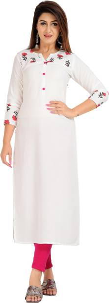 Women Solid Viscose Rayon Straight Kurta Price in India