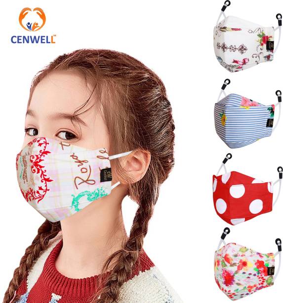 CENWELL 100 % Cotton Kids 3D Face Mask Reusable Washable Breathable Skin Friendly Soft Cotton Fabric Face Mask with Adjustable Ear loops for Boys Girls Children Babies (Anti Pollution Mask , Anti Viral Mask , Anti Bacterial Mask ) DESIGNER MASK FOR KIDS Cloth Mask With Melt Blown Fabric Layer