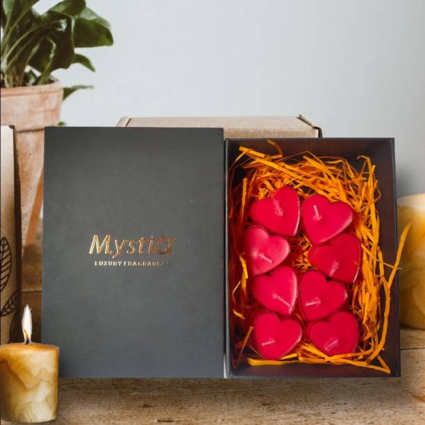 MYSTIQ Floating Rose Candles | Richly Scented Romantic Acrylic Heart Candle | Premium Gift Box | Tea Light Candles | Combo Gift Pack | Candle Set | Heart Candles | Bulgarian Rose | Luxury Candles | Floating Heart Candles | Gift For Girls/Wife, Boyfriend/Husband | Anniversay Gift for Couple Special | Gift Item | 8 Rose Candles Candle