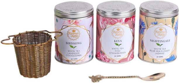 Karma Kettle The Blanc Fleuri - Floral White Tea Gift Box Mixed Fruit, Strawberry White Tea Tin
