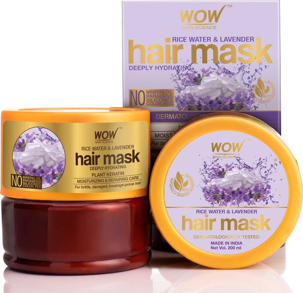 WOW SKIN SCIENCE Rice Hair Mask with Rice Water, Rice Keratin & Lavender Oil for Damaged, Dry and Frizzy Hair - No Mineral Oil, Parabens, Silicones, Synthetic Color, PEG - 200mL