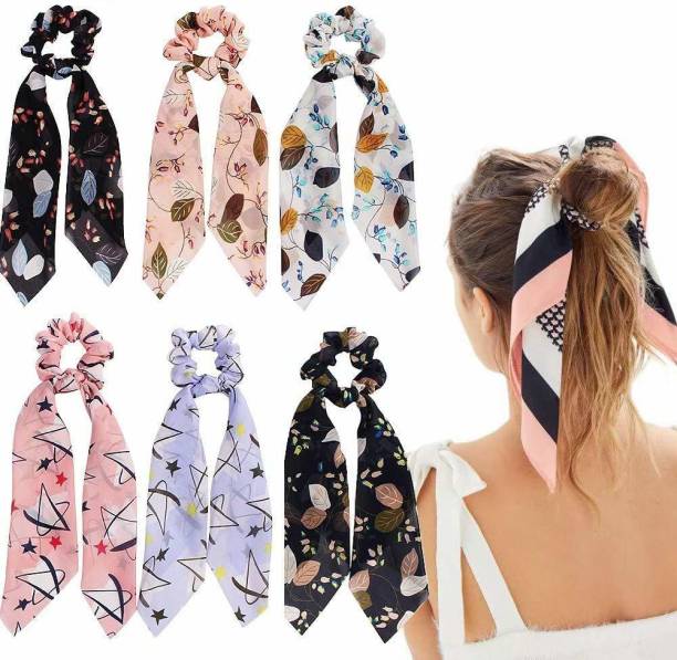 WIGGIES Pack of 6 pcs Hair Scarf Ties Elegant Decorative Ribbon Scrunchies Bow Scrunchies Hair Scrunchy for Women Rabbit Bunny Ear Elastic Holders Rubber Band