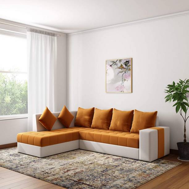 Torque Steffan L Shape 6 Seater Fabric Corner Sofa For Living Room(Left Side, Orange) Fabric 6 Seater  Sofa