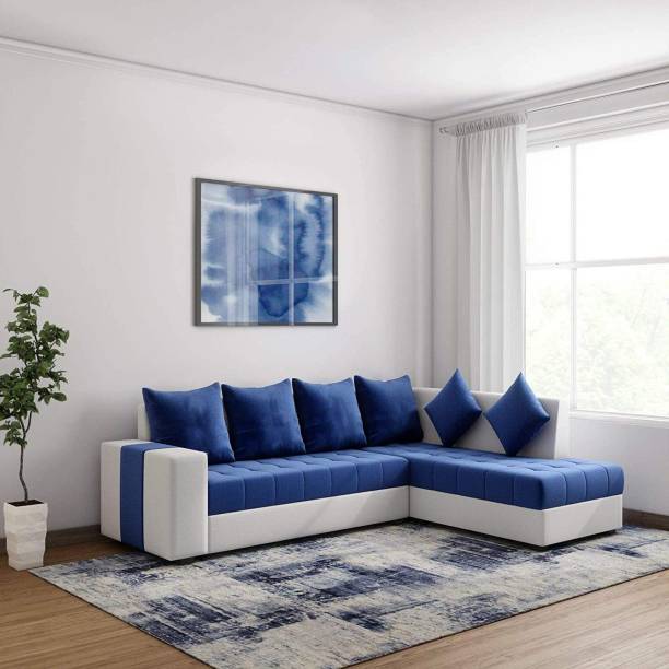 Torque Steffan L Shape 6 Seater Fabric Corner Sofa For Living Room(Right Side, Blue) Fabric 6 Seater  Sofa