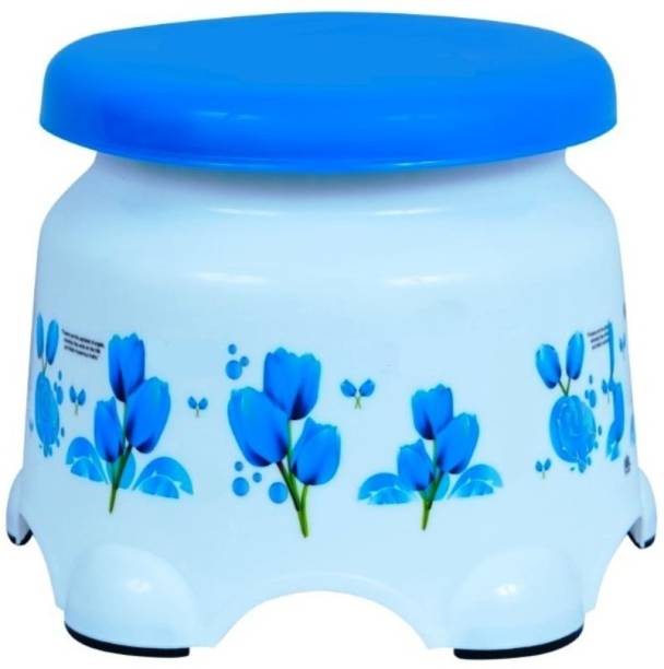 Avishi Plastic Bathroom Stool (Blue) with printed Floral design and 5 Support Legs Bathroom Stool