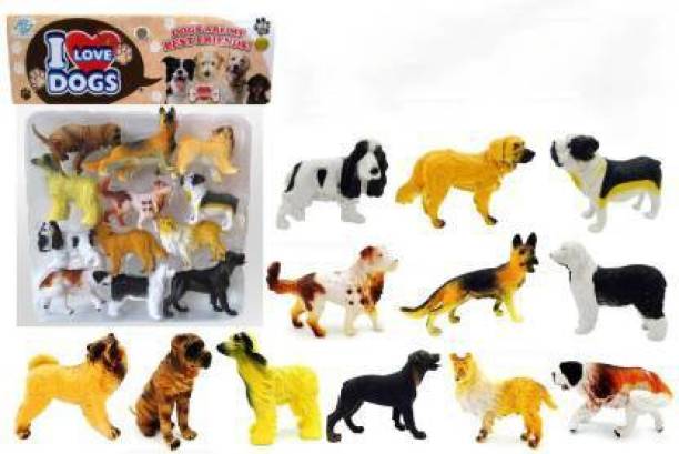 VRUX 12PCS Mini Dog Figurines Toy Set, Realistic Detailed Plastic Puppy Figures Playset for Kids (Multicolor)