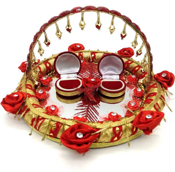 DesiCrafts Ring Holder with Decorative Tray/Engagement Platter/Sagun Plate/Sagai Gold Platter Glass, Stoneware Decorative Platter
