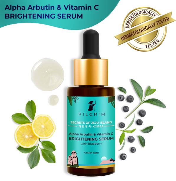 Pilgrim Alpha Arbutin & Vitamin C Brightening Skin Face Serum | Fades Dark Spots & Hyper Pigmentation | Experience Glowing Skin | Dermatologically Tested | For Men & Women | All Skin