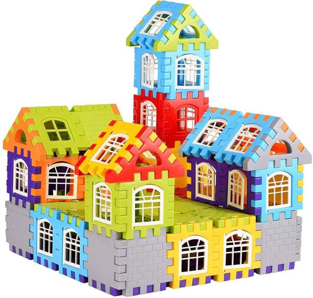 TechHark 72+ Mega Jumbo Large Size Happy Home House Building Blocks with Attractive Windows and Smooth Rounded Edges - Building Blocks for Kids
