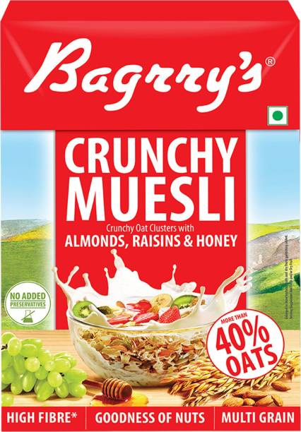 Bagrry's Crunchy Muesli with Almonds, Raisins & Honey 40% Fibre Rich Oats Box