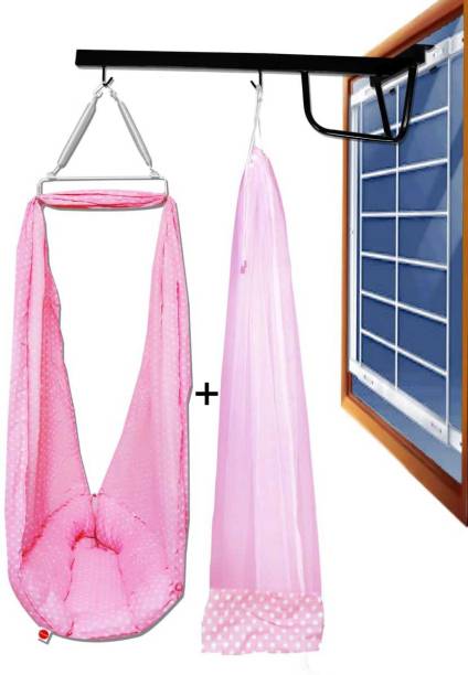 VParents Toddler Baby Swing Cradle with Mosquito Net Spring and metal window cradle hanger