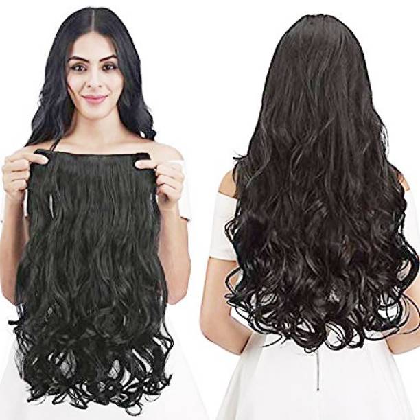 BELLA HARARO Full Head Curly Wave Clips in on Synthetic  Extensions Wig  Curly for Women 5 Clips 24 Inch Natural Black Hair Extension