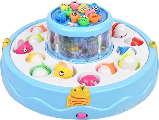 Toyporium Fishing Electric Rotating Magnetic Fish Catching Game With Musical Lights For Kids (Multicolor)
