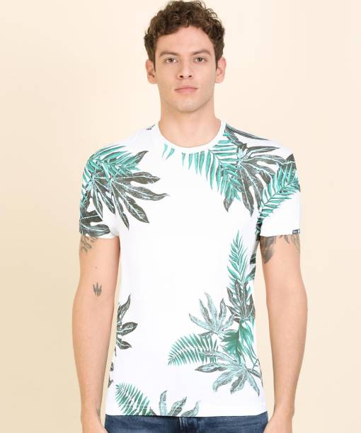 Pepe Jeans Floral Print Men Round Neck White, Green T-Shirt