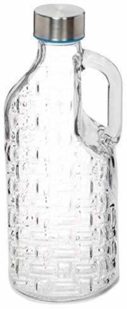 Sarsawal Textured Glass Beverage Bottle with Handle (1000mL, Clear) 1000 ml Bottle