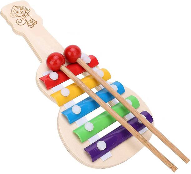 Naayaab Craft Guitar Xylophone, Musical Toy for Kids with Child Safe Mallets, 5 Knocks Xylophone