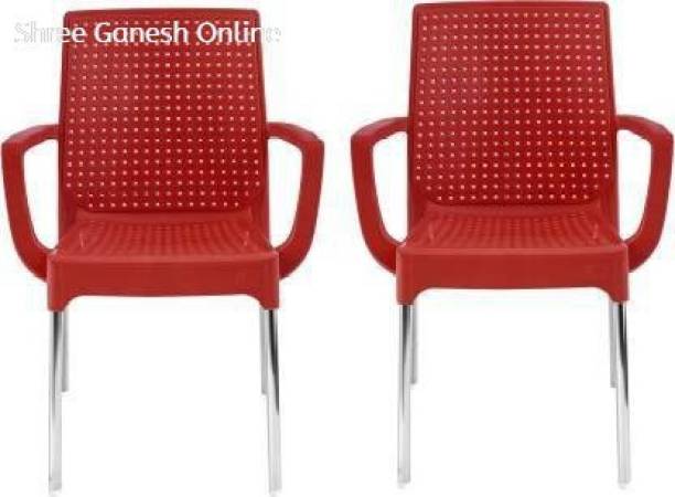 ITALICA ( SHREE GANESH ONLINE ) original seller Work From Home Luxury Chair for Home and Office and dinning ( 2 years Warranty) Pack of 2 (Red) Plastic Cafeteria Chair