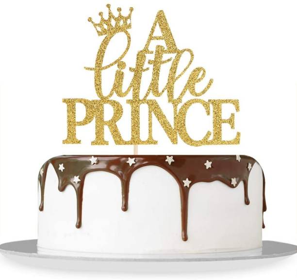 ZYOZI A Little Prince Cake Topper, Baby Shower Cake Decoration, Boy First Birthday Party Décor Supplies - Gold Glitter Edible Cake Topper