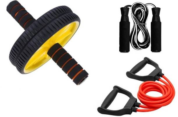 Fitnesstricks GYM COMBO OF AB WHEEL, SKIPPING ROPE & TONING TUBE Fitness Accessory Kit Kit