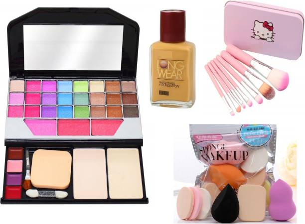 Iconic London Stlye Icon Makeup Kit for Girls + Premium Makeup Brushes + 6 Piece Makeup Sponges + Fit Me Liquid Foundation