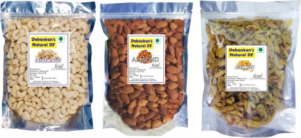 Debankan's Natural DF Californian Almonds , Whole Cashews Nuts & Premium large kishmish Raisins Cashews, Raisins, Almonds