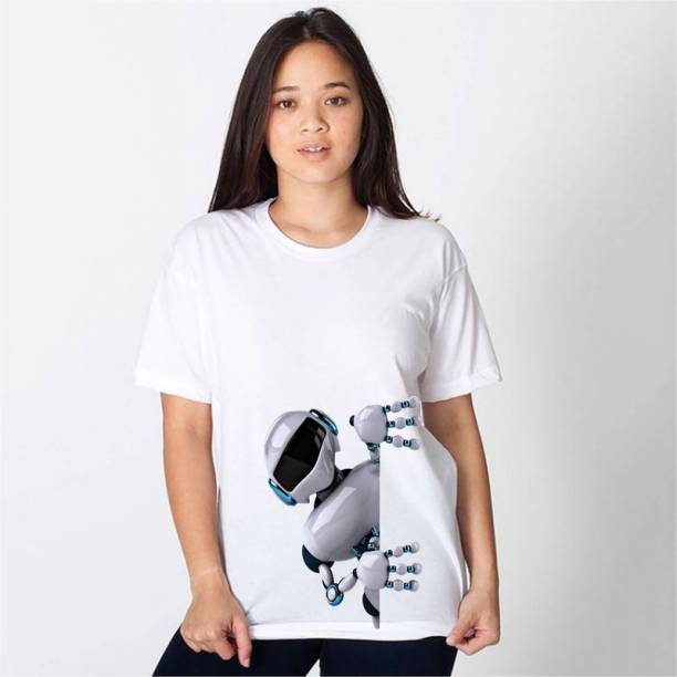 HamsaMART.com Printed Women Round Neck White T-Shirt