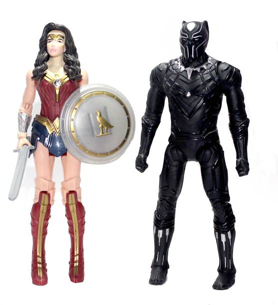 WOW Toys-Delivering Joys of Life Exclusive Cross Over Series|| Part 2|| Wonder Woman and Black Panther Big and Realistic Action Figure Toys|| LED Light|| Pack of 2