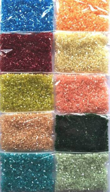 Atifa 8/0 - 3mm glass cut seed beads for embroidery, craft,decoration and jewellery making (250gm,10 colours per colour 25 gm)