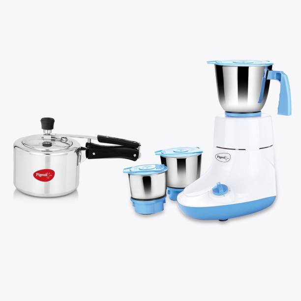 Pigeon Glory Combo 550 W Mixer Grinder with Pressure Cooker (3 Jars, White)
