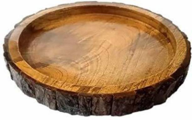 AR SABRI SHOPEE Wooden Serving Bakkal Tray Big Size 10 inch Antique Beautiful Wooden Serving Tray Round Shape with Original bakkal (Tree Bark) Made By Handmade Pizza Tray