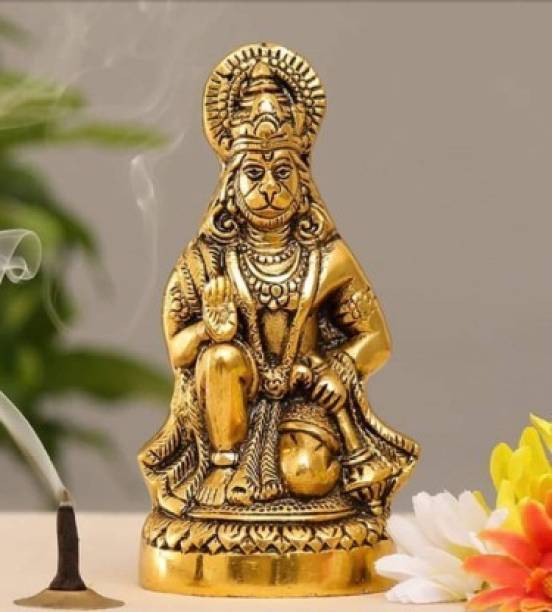 LOTUS RISE Hanuman ji Statue Sitting in Metal Hanuman ji Idol Bajrangbali Murti Gift Article Decorative Showpiece Decorative Showpiece Decorative Showpiece  -  16 cm